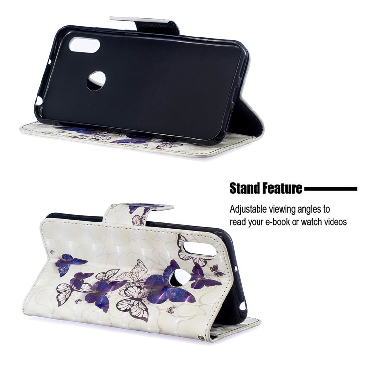 Custodia A Portafoglio In Pelle Stampa Motivi Decorativi Per Huawei Y6 (2019, Con Sensore Di Impronte Digitali) / Y6 Prime (2019) - Bella Farfalla-9