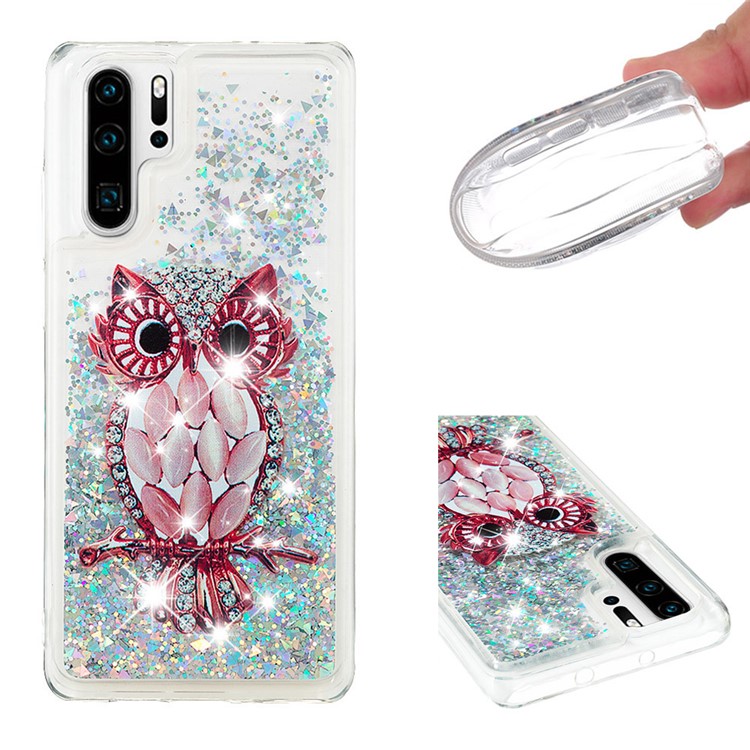 Patterned Dynamic Glitter Quicksand TPU Cell Phone Case for Huawei P30 Pro - Owl-1