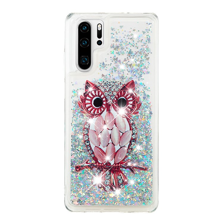 Patterned Dynamic Glitter Quicksand TPU Cell Phone Case for Huawei P30 Pro - Owl-2