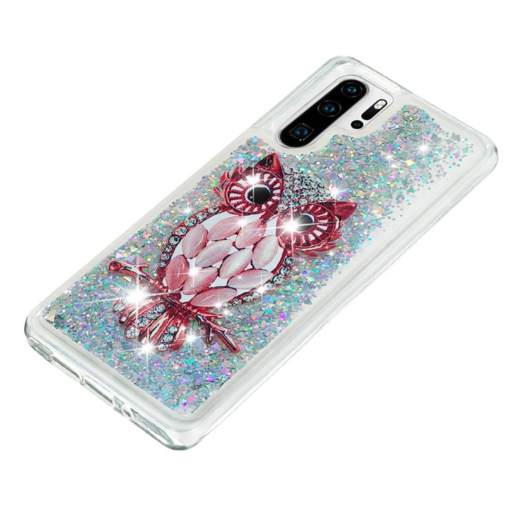 Patterned Dynamic Glitter Quicksand TPU Cell Phone Case for Huawei P30 Pro - Owl-5