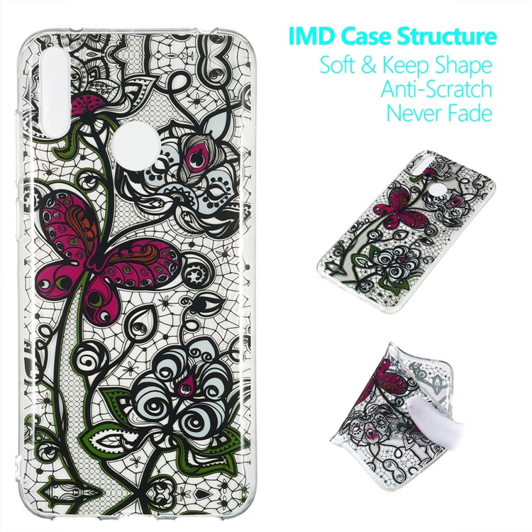 Pattern Printing IMD TPU Case for Huawei Y7 (2019) / Y7 Pro (2019) / Enjoy 9 - Black Lace and Butterfly-1