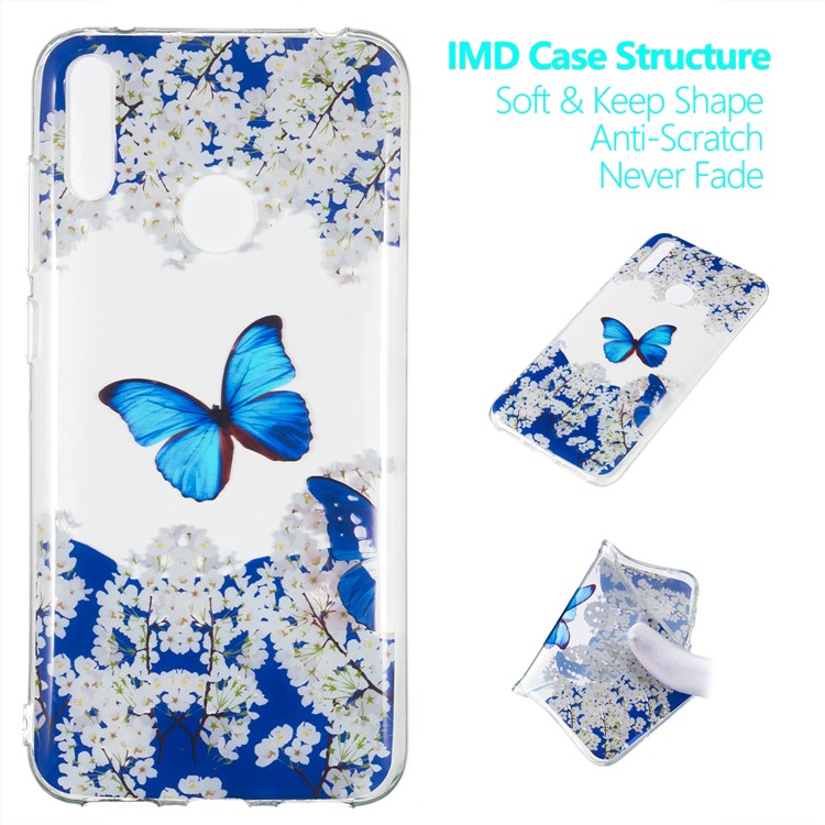 Pattern Printing IMD TPU Case for Huawei Y7 (2019) / Y7 Pro (2019) / Enjoy 9 - Butterfly and White Flowers-1
