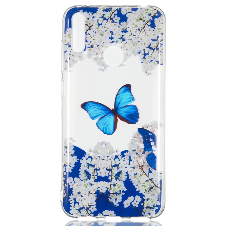 Pattern Printing IMD TPU Case for Huawei Y7 (2019) / Y7 Pro (2019) / Enjoy 9 - Butterfly and White Flowers-2