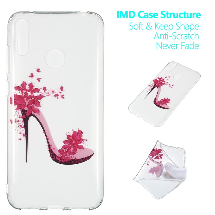 Pattern Printing IMD TPU Case for Huawei Y7 (2019) / Y7 Pro (2019) / Enjoy 9 - Flowered High-heel Shoe-1