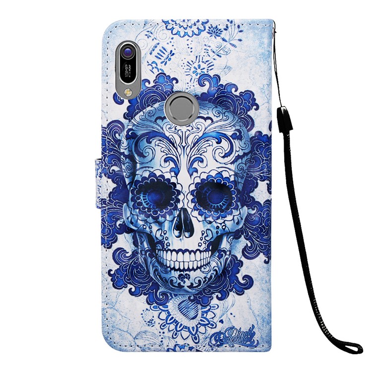 Pattern Printing Light Spot Decor Stand Leather Wallet Cover for Huawei Y6 (2019) - Flowered Skull-3