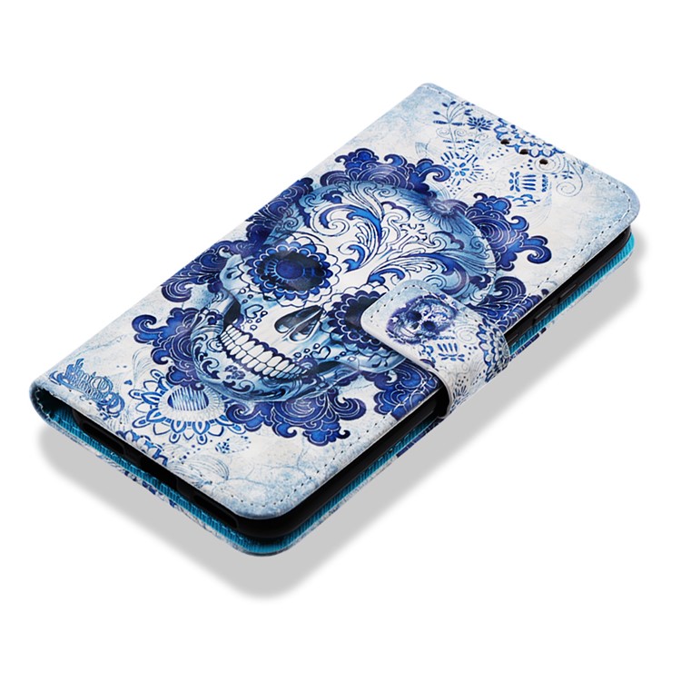 Pattern Printing Light Spot Decor Stand Leather Wallet Cover for Huawei Y6 (2019) - Flowered Skull-7