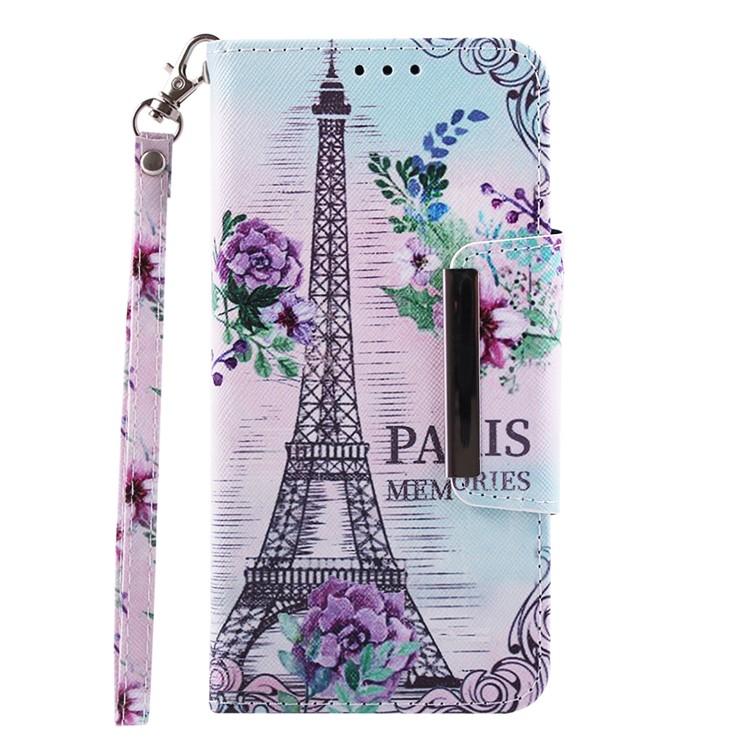 Pattern Printing Cross Texture Leather Wallet Case for Huawei Y6 (2019) - Eiffel Tower-2