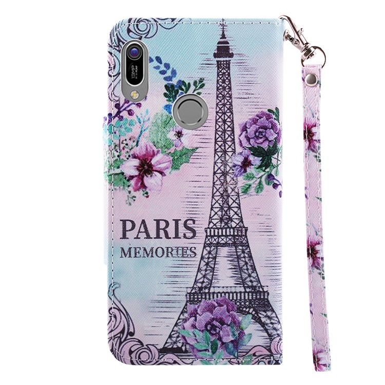 Pattern Printing Cross Texture Leather Wallet Case for Huawei Y6 (2019) - Eiffel Tower-3