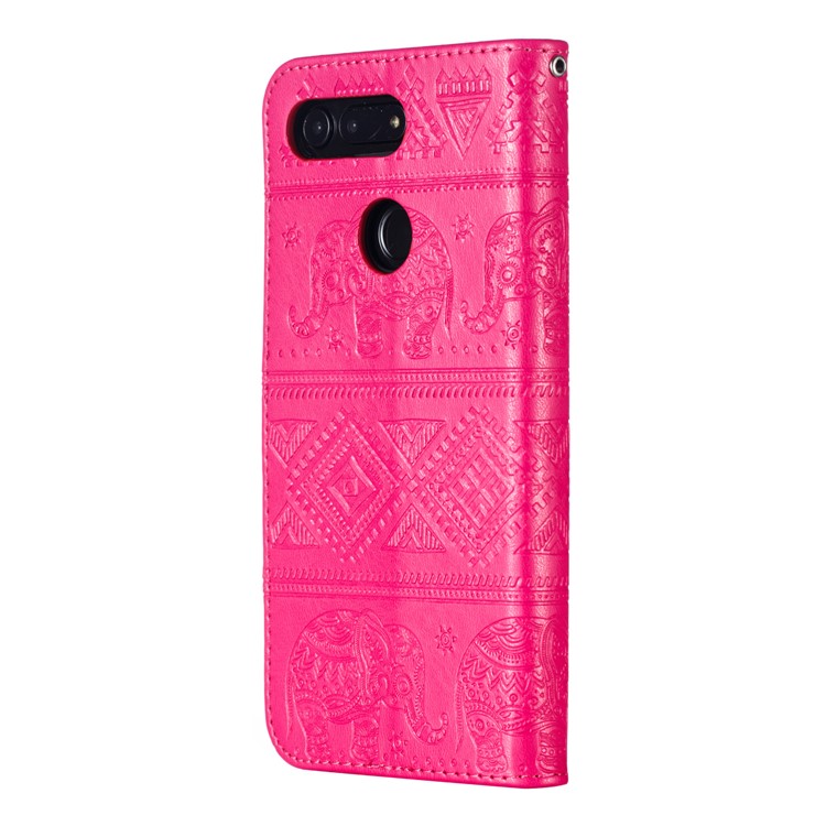 Imprinted Elephant PU Leather Magnetic Mobile Case for Huawei Honor View 20/V20 - Rose-4