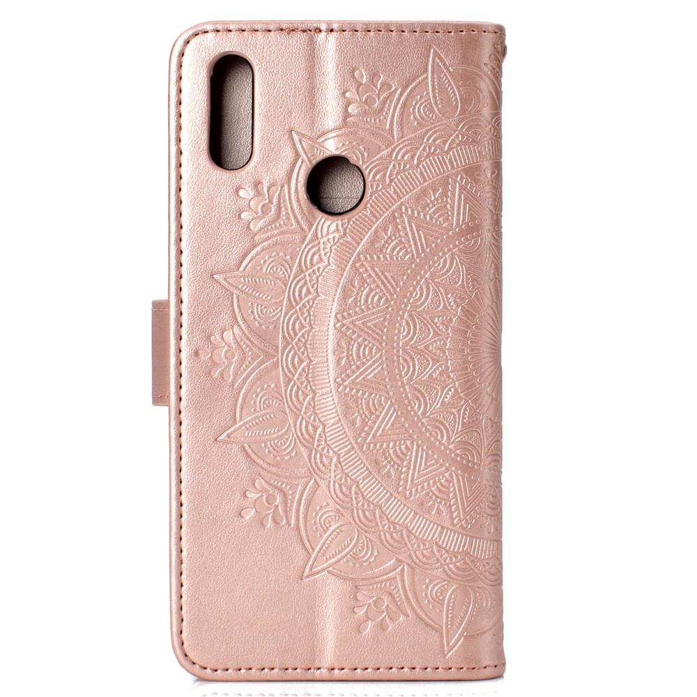 Imprint Flower Leather Wallet Case for Huawei Y7 (2019) - Rose Gold-3