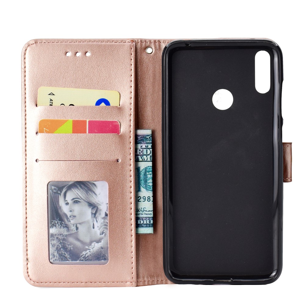 Imprint Flower Leather Wallet Case for Huawei Y7 (2019) - Rose Gold-4