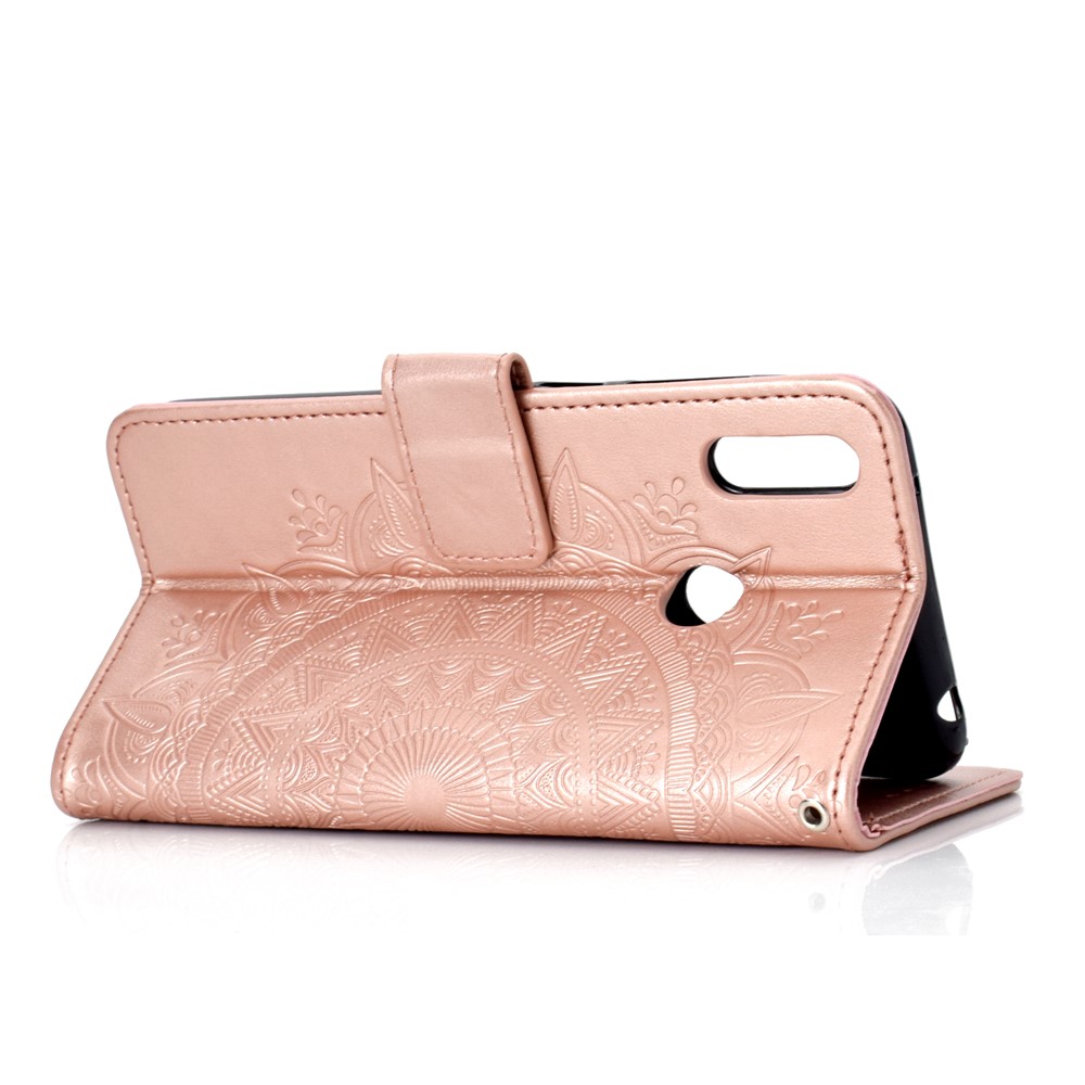 Imprint Flower Leather Wallet Case for Huawei Y7 (2019) - Rose Gold-5