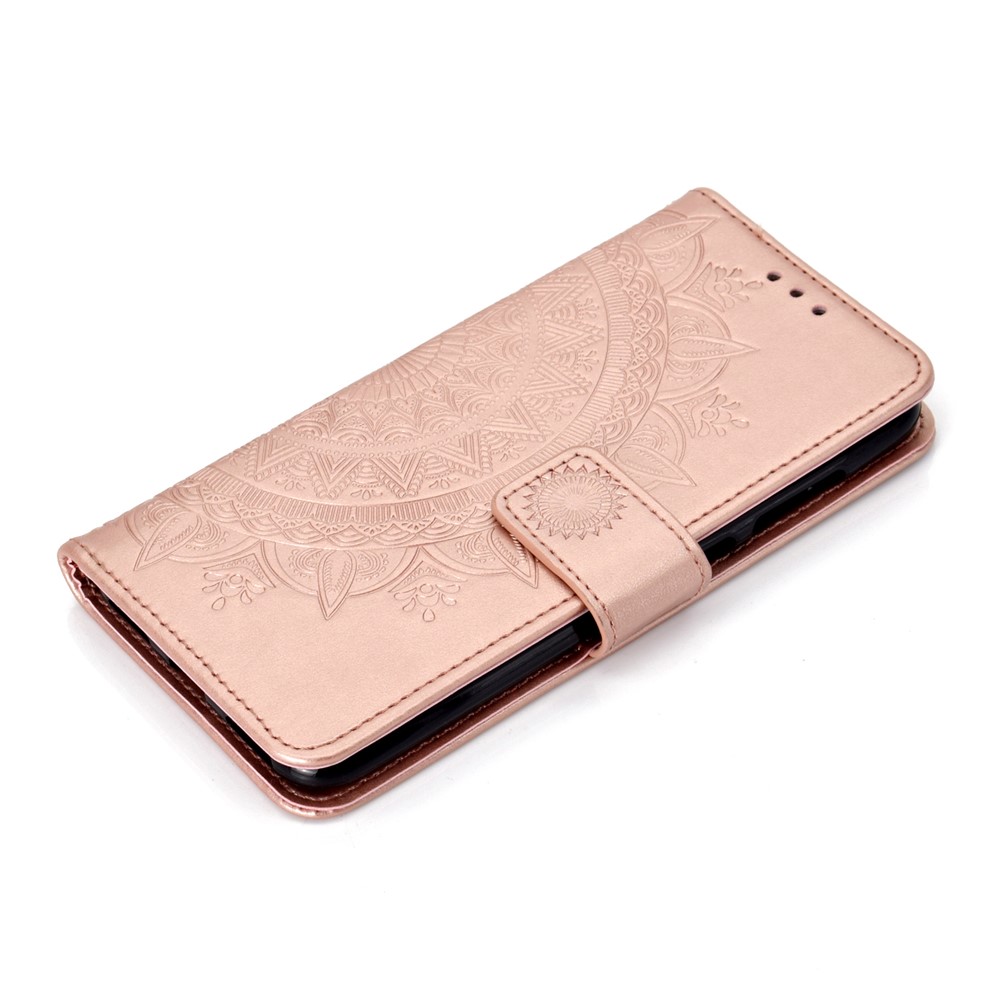 Imprint Flower Leather Wallet Case for Huawei Y7 (2019) - Rose Gold-7