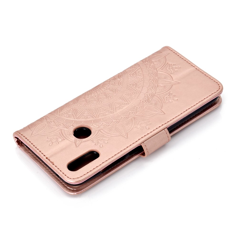 Imprint Flower Leather Wallet Case for Huawei Y7 (2019) - Rose Gold-8