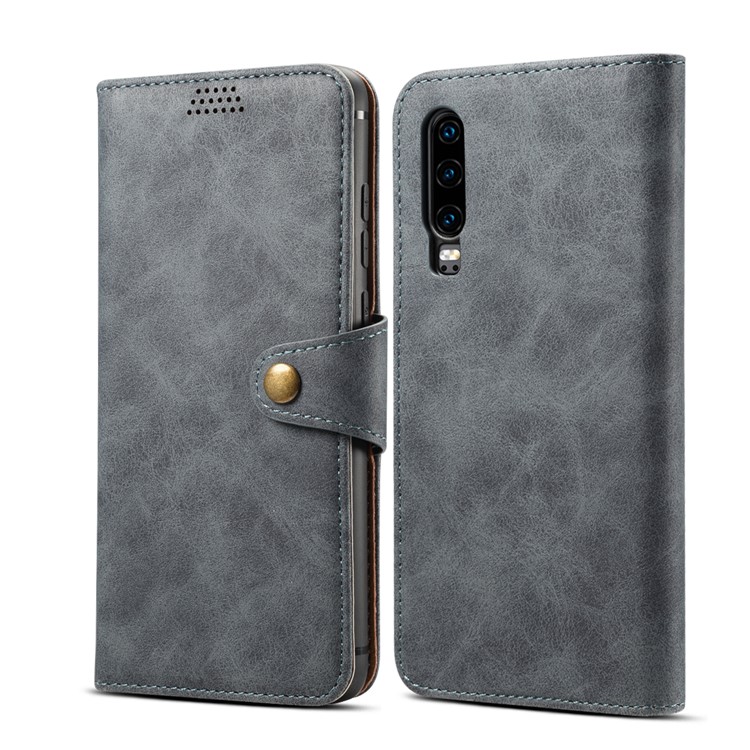 PU Leather Wallet Stand Case for Huawei P30 - Grey-1