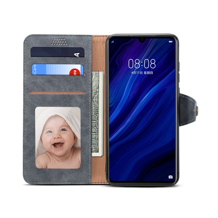 PU Leather Wallet Stand Case for Huawei P30 - Grey-4