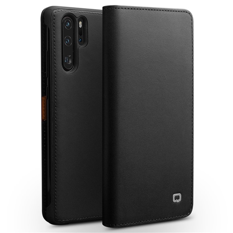 QIALINO Top Cowhide Leather Cover Phone Case for Huawei P30 Pro - Black