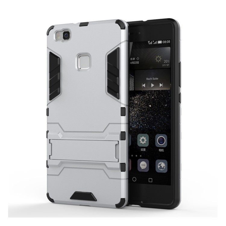 For Huawei P9 Lite Cool Kickstand Plastic + TPU Hybrid Case Cover - Silver-1