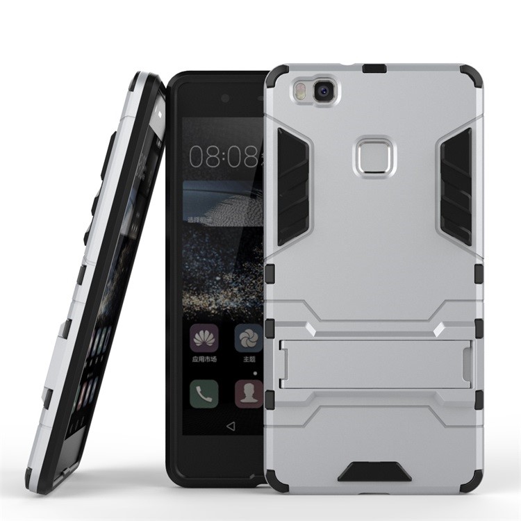 For Huawei P9 Lite Cool Kickstand Plastic + TPU Hybrid Case Cover - Silver-2