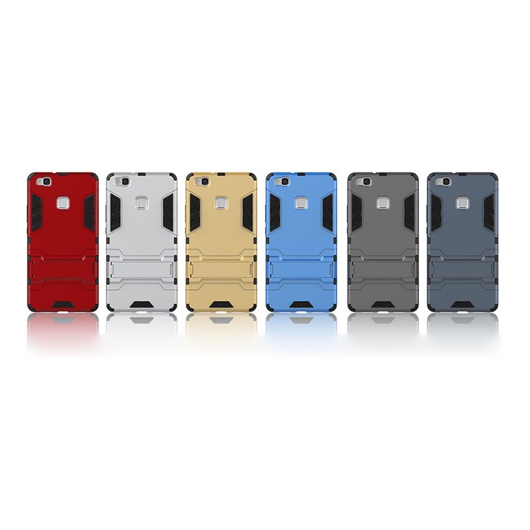 For Huawei P9 Lite Cool Kickstand Plastic + TPU Hybrid Case Cover - Silver-3