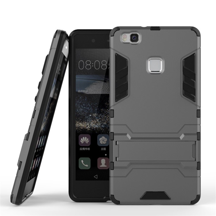 For Huawei P9 Lite Cool Kickstand Plastic + TPU Hybrid Cover Shell - Grey-2