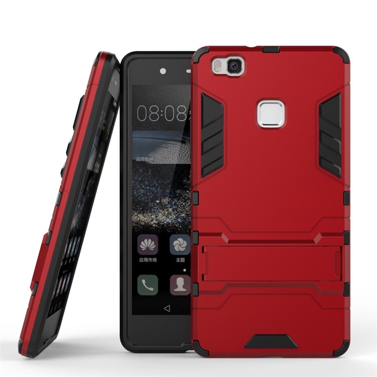 For Huawei P9 Lite Cool Kickstand Plastic + TPU Hybrid Phone Case - Red-2