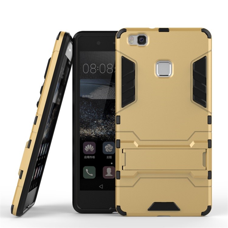 For Huawei P9 Lite Cool Kickstand PC + TPU Protector Case Cover - Gold-2