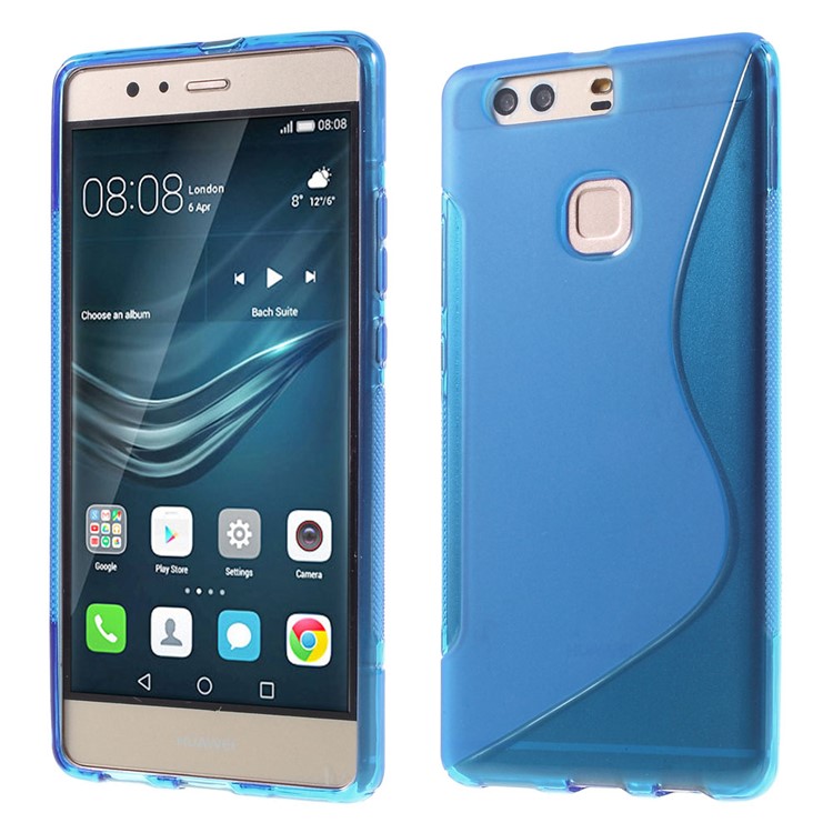 S Shape Soft TPU Shell for Huawei P9 Plus - Blue-1