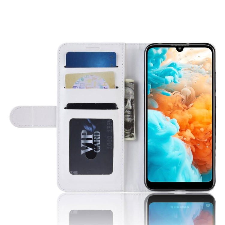 Crazy Horse pu Cuero Cover Con Soporte de Billetera Para Huawei Y6 (2019, Sin Sensor de Huellas Digitales) / Y6 Pro (2019) - Blanco