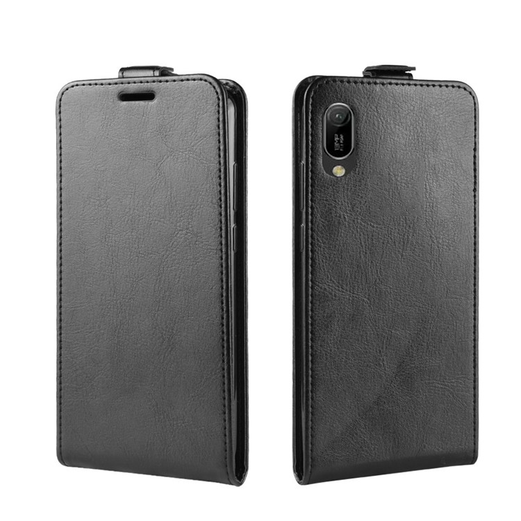Housse En Cuir À Rabat Vertical Pour Cheval Fou Avec Fente Pour Carte Pour Huawei Y6 (2019) / Y6 Pro (2019) / Y6 Prime (2019) - Noir-2
