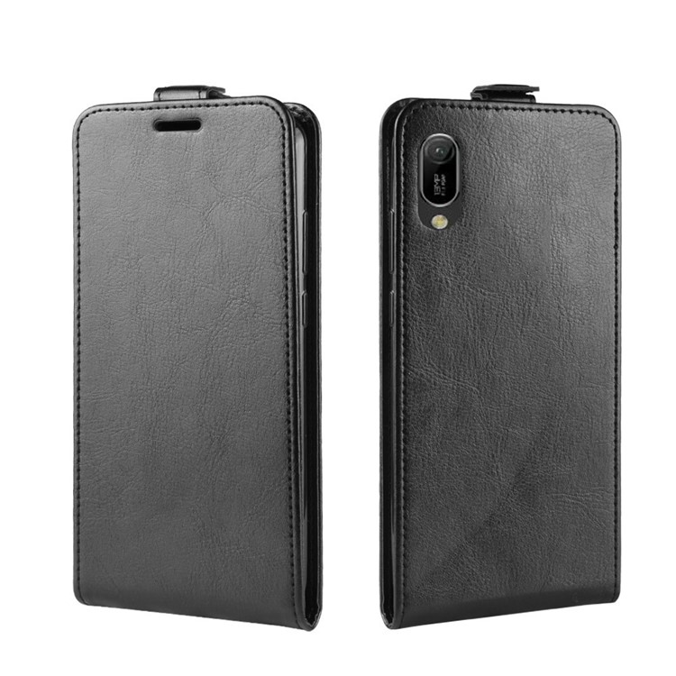 Crazy Horse Vertical Flip Leather Case Avec Fente de Carte Pour Huawei Y6 (2019, Sans Capteur D'empreintes Digitales) / Y6 Pro (2019) - le Noir