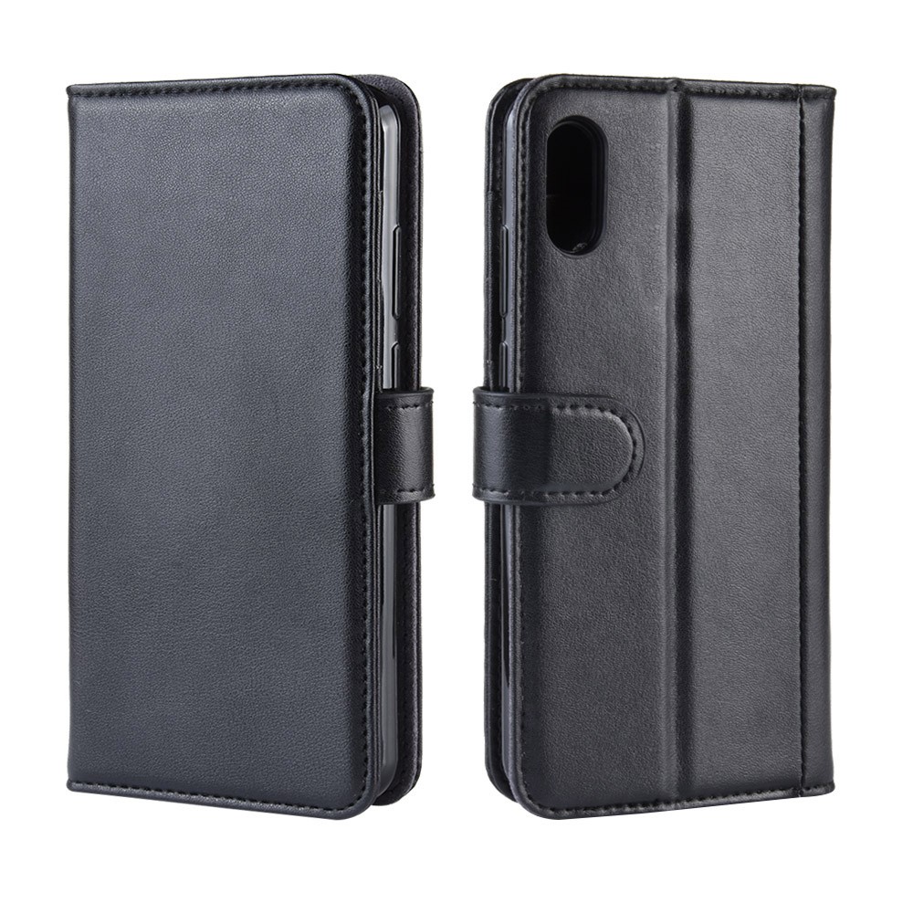 Genuine Split Leather Wallet Stand Protective Case for Huawei Y6 Pro (2019) - Black-2