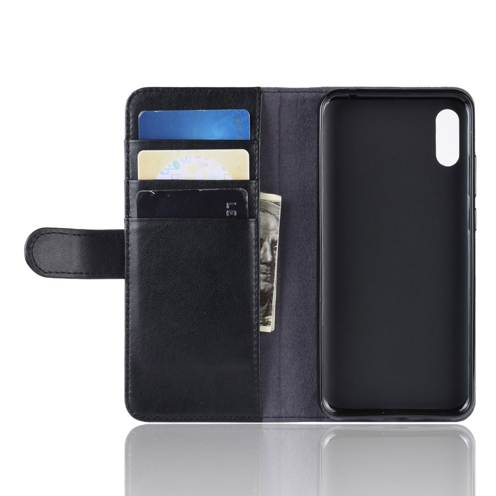 Genuine Split Leather Wallet Stand Protective Case for Huawei Y6 Pro (2019) - Black-5