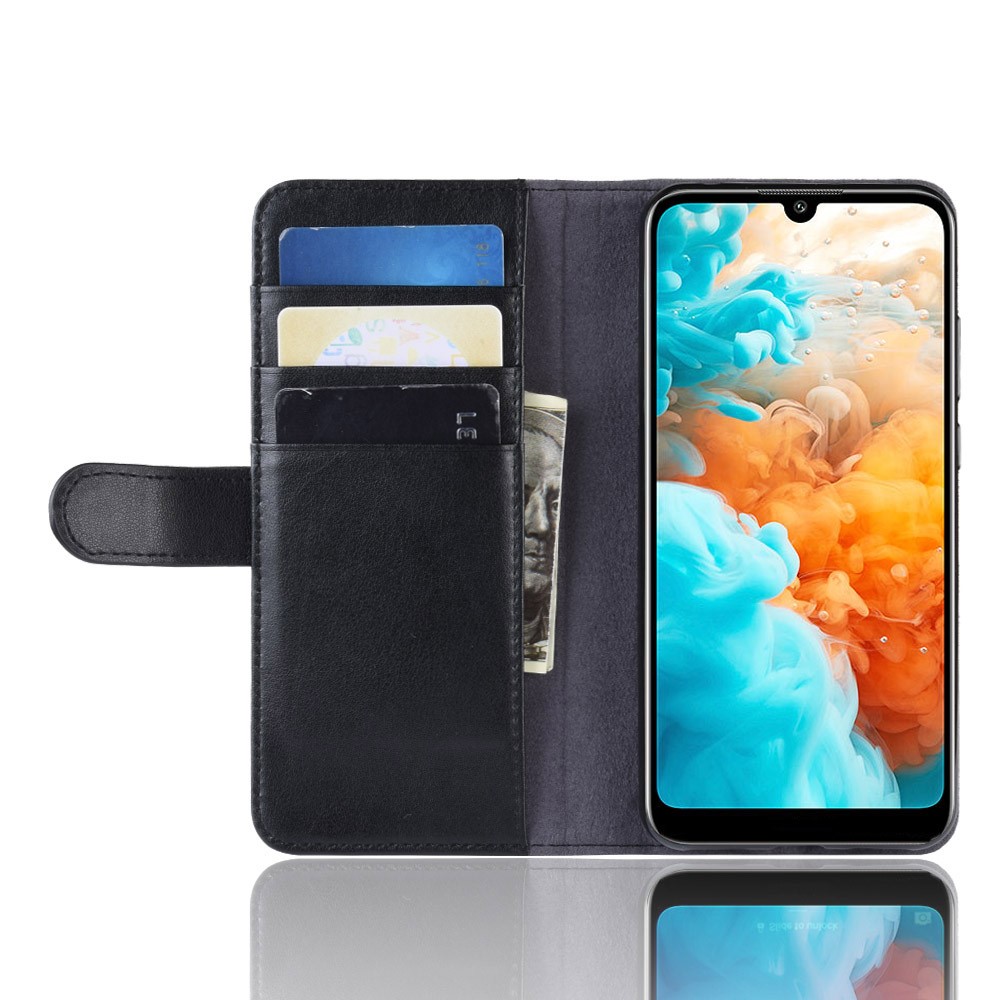 Genuine Split Leather Wallet Stand Protective Case for Huawei Y6 Pro (2019) - Black-6