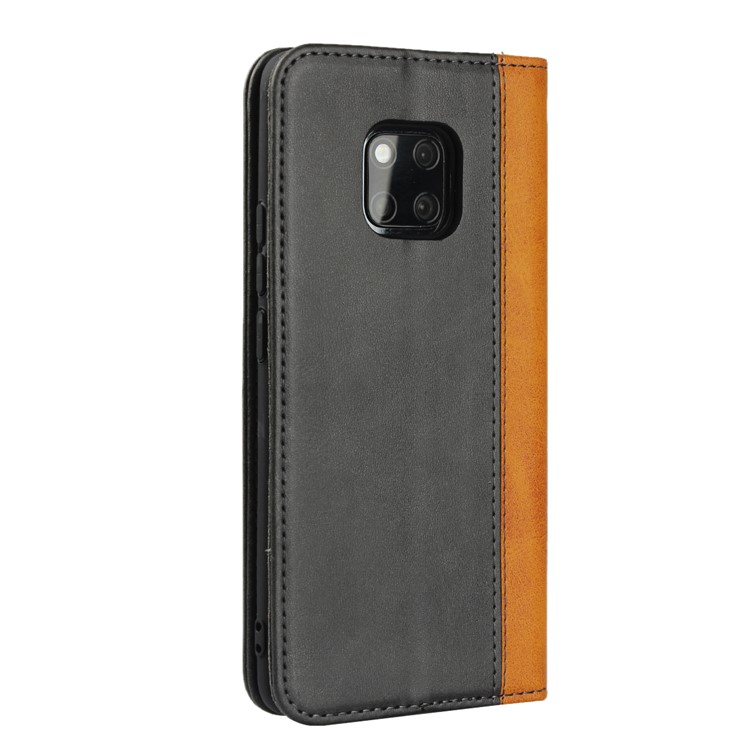 Bi-color Splicing Magnetic Case Stand Leather Wallet Case for Huawei Mate 20 Pro - Black-3