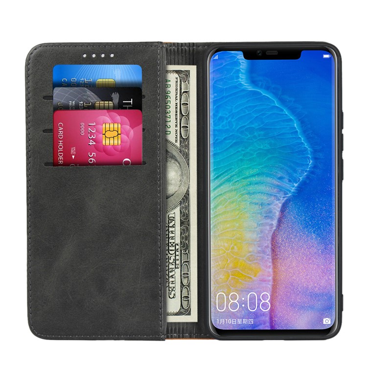 Bi-color Splicing Magnetic Case Stand Leather Wallet Case for Huawei Mate 20 Pro - Black-4