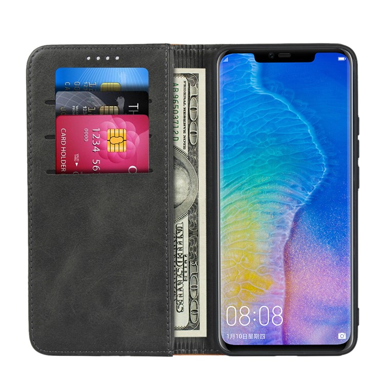 Bi-color Splicing Magnetic Case Stand Leather Wallet Case for Huawei Mate 20 Pro - Black-4