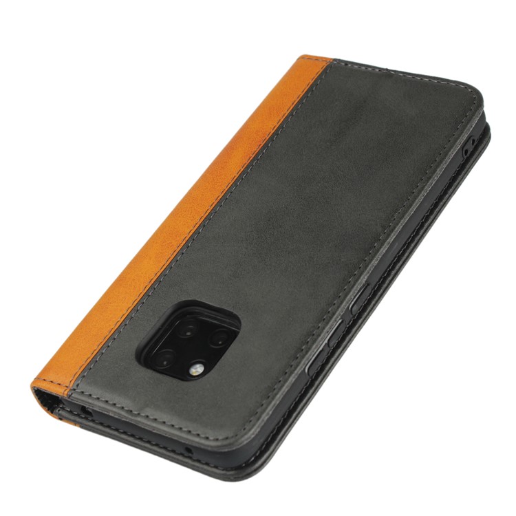 Bi-color Splicing Magnetic Case Stand Leather Wallet Case for Huawei Mate 20 Pro - Black-6