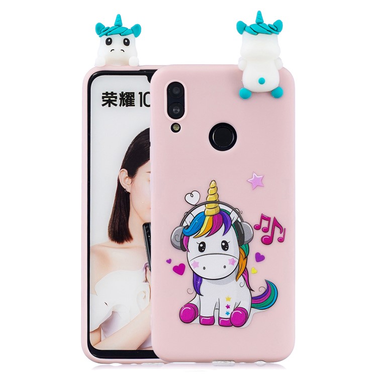 Padrão De Impressão TPU Gel Capa Protetora Para Huawei P Inteligente (2019) Com 3D Animal Boneca - Unicórnio, Desfrutando, Música-1