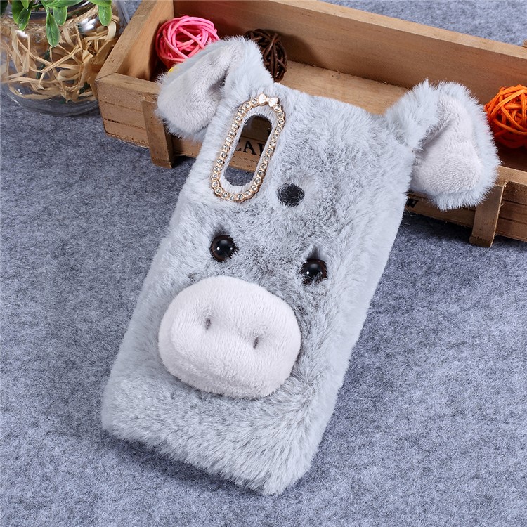 Strass Décor Fourrure Duveteuse Enveloppe En TPU Pour Huawei Y6 (2019) - Gris Clair-1