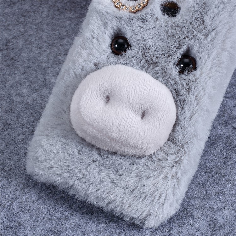 Strass Décor Fourrure Duveteuse Enveloppe En TPU Pour Huawei Y6 (2019) - Gris Clair-3