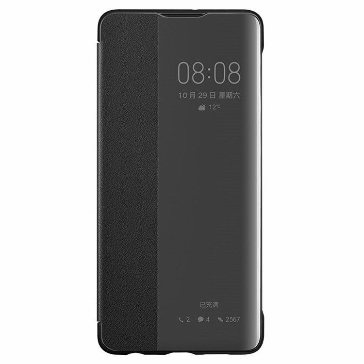 For Huawei P30 View Window Auto Wake up/Sleep Litchi Skin Textured Leather Case - Black-2