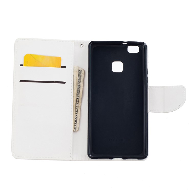 Wallet Stand Leather Folio Cover for Huawei P9 Lite - White-7