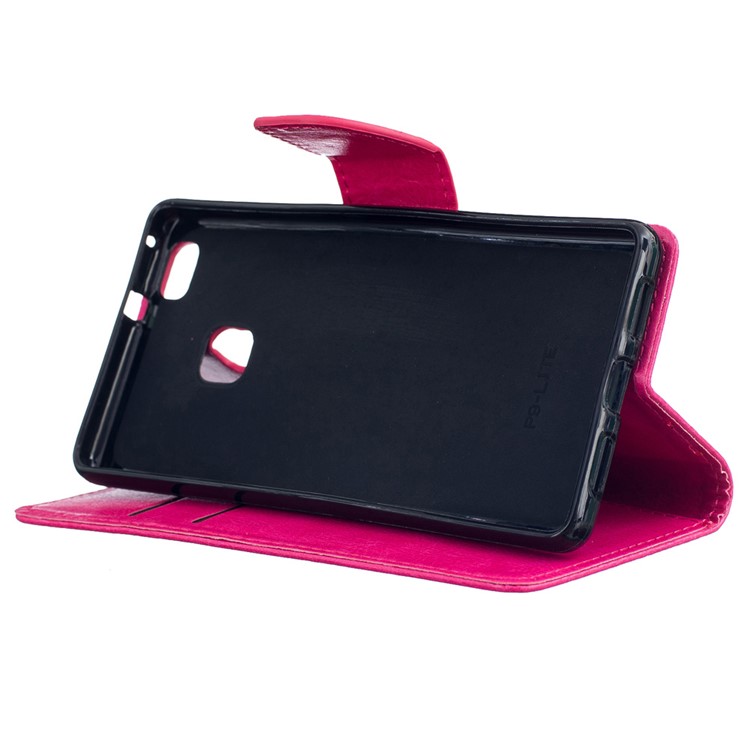 PU Leather Wallet Stand Shell for Huawei P9 Lite - Rose-5