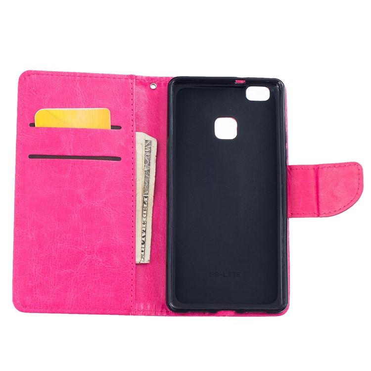 PU Leather Wallet Stand Shell for Huawei P9 Lite - Rose-7