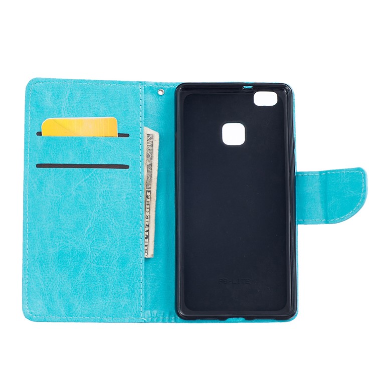 Wallet Stand Leather Phone Cover for Huawei P9 Lite - Blue-7
