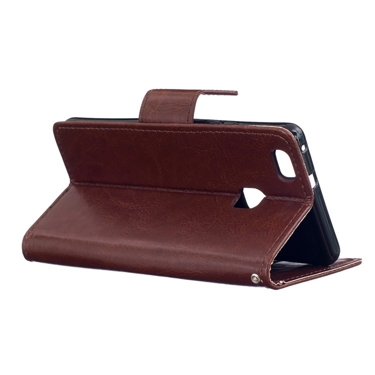 PU Leather Wallet Stand Shell for Huawei P9 Lite - Brown-4