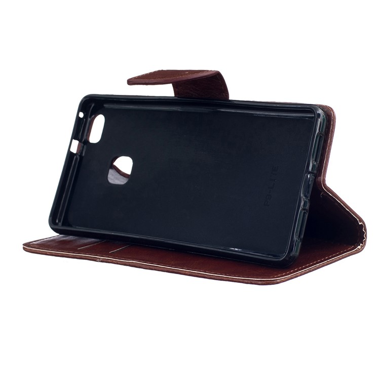 PU Leather Wallet Stand Shell for Huawei P9 Lite - Brown-5