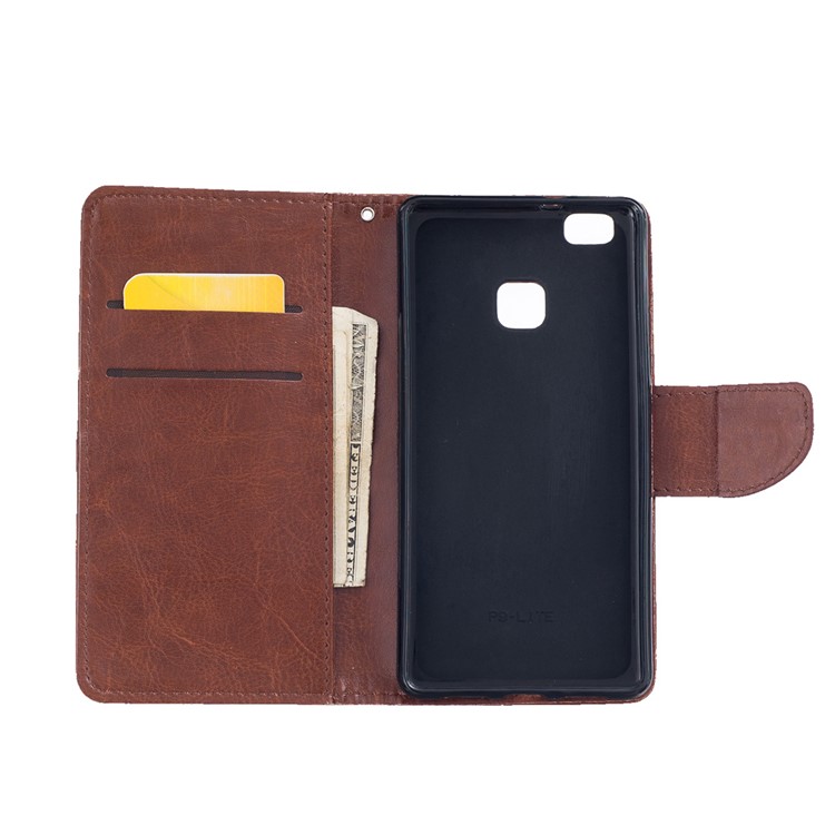 PU Leather Wallet Stand Shell for Huawei P9 Lite - Brown-7