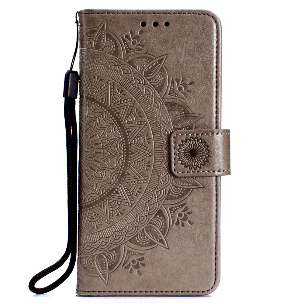 Imprint Flower Leather Wallet Case for Huawei P30 Lite - Grey-2